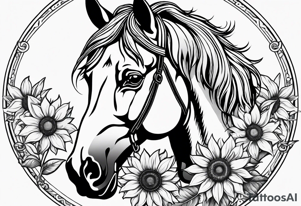 Horse, compass, sunflower tattoo idea