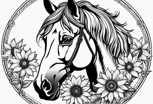 Horse, compass, sunflower tattoo idea