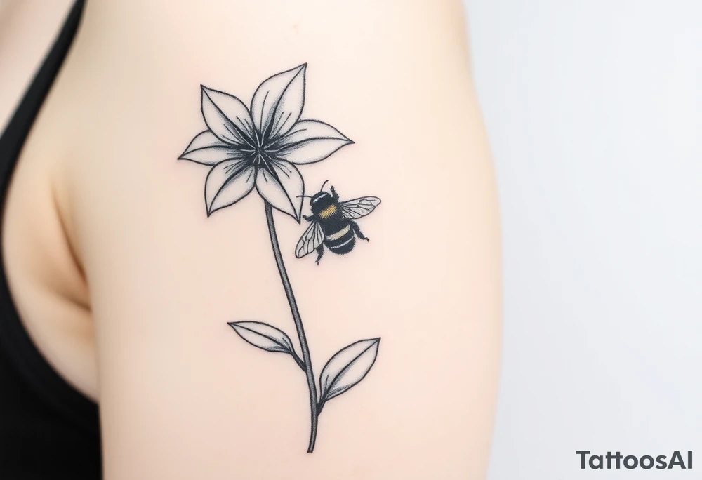 Trillium ovata with a bumble bee hovering near it tattoo idea