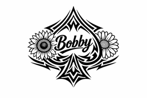 Bobby middle center inside the middle of the spade with a sunflower and a daisy on each side of the spade very super extremely traceable to trace onto notebook paper, very super extremely easy and simple traceable tracing black and white outlining outline coloring pages very super extremely traceable to trace onto notebook paper tattoo idea