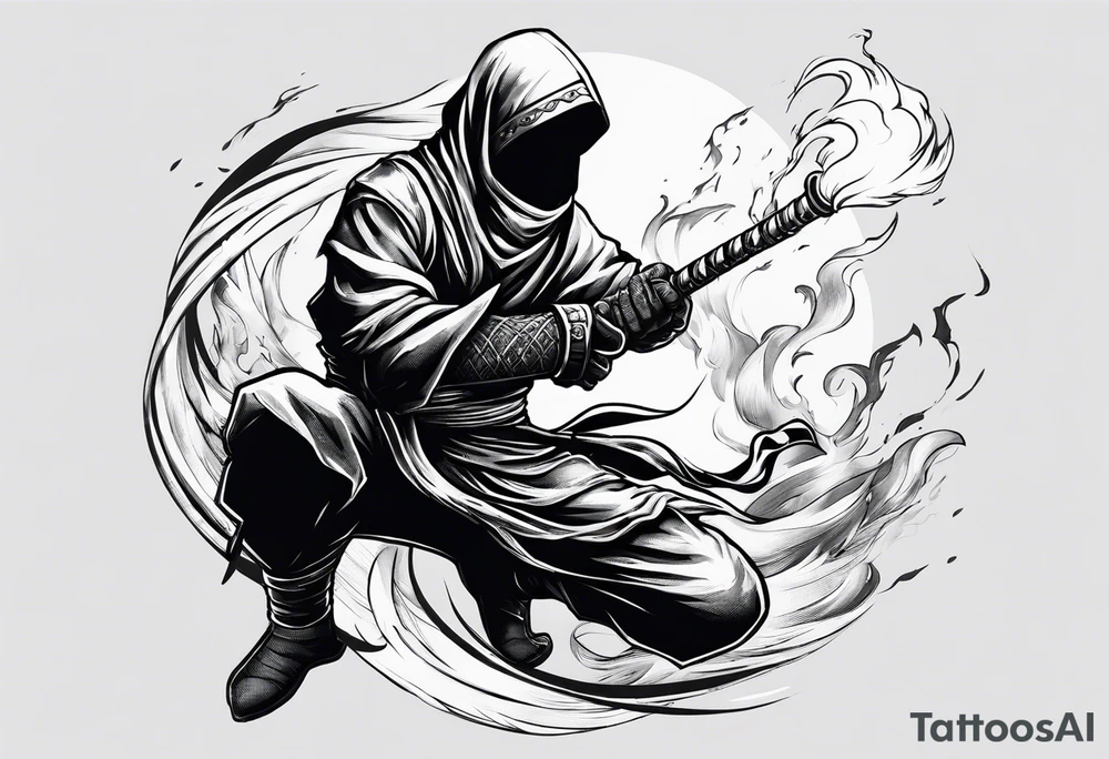 ninja with fire in his hand tattoo idea