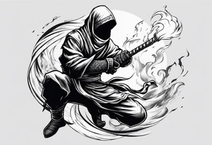 ninja with fire in his hand tattoo idea