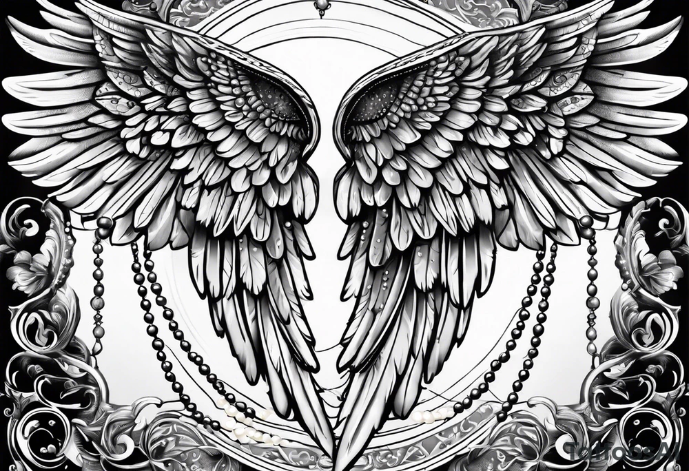 angel wings with pearls tattoo idea
