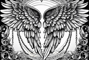angel wings with pearls tattoo idea