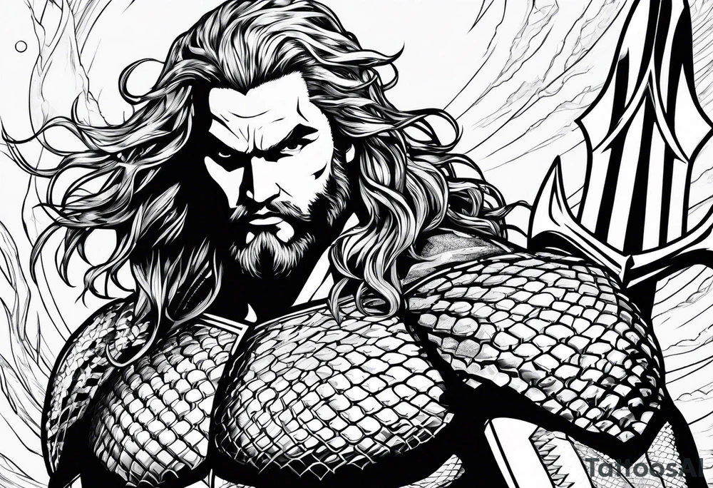aquaman superhero with trident tattoo idea