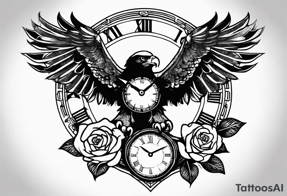 eagle, rose, clock , love tattoo idea
