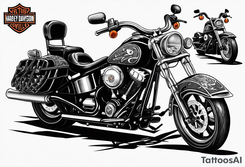 skeleton riding harley davidson chopper tattoo idea
