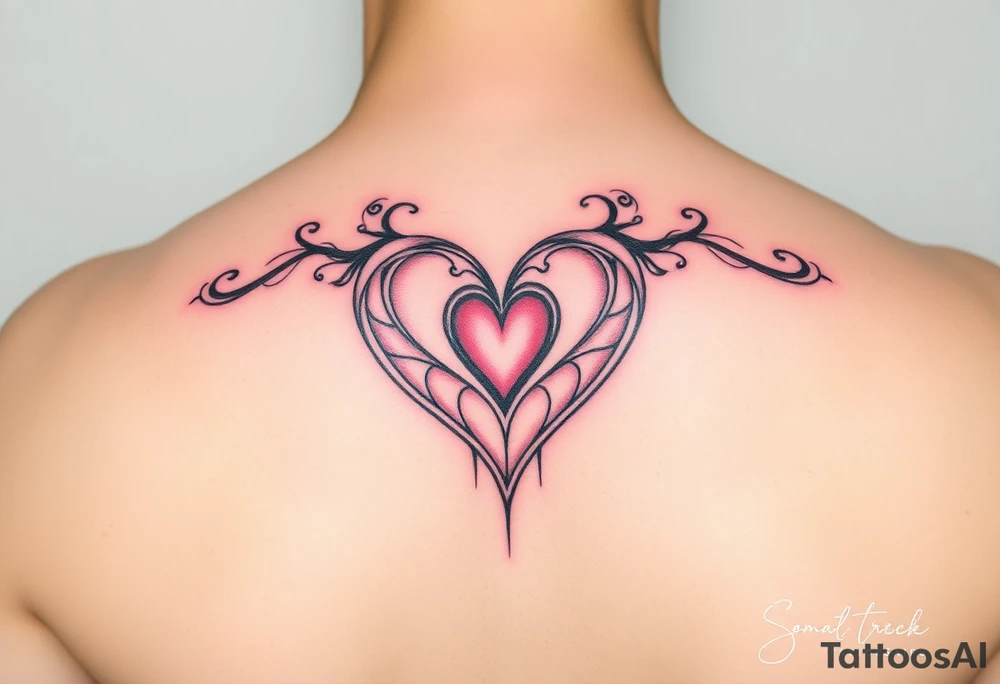 Pink and blue semi love heart tattoo idea