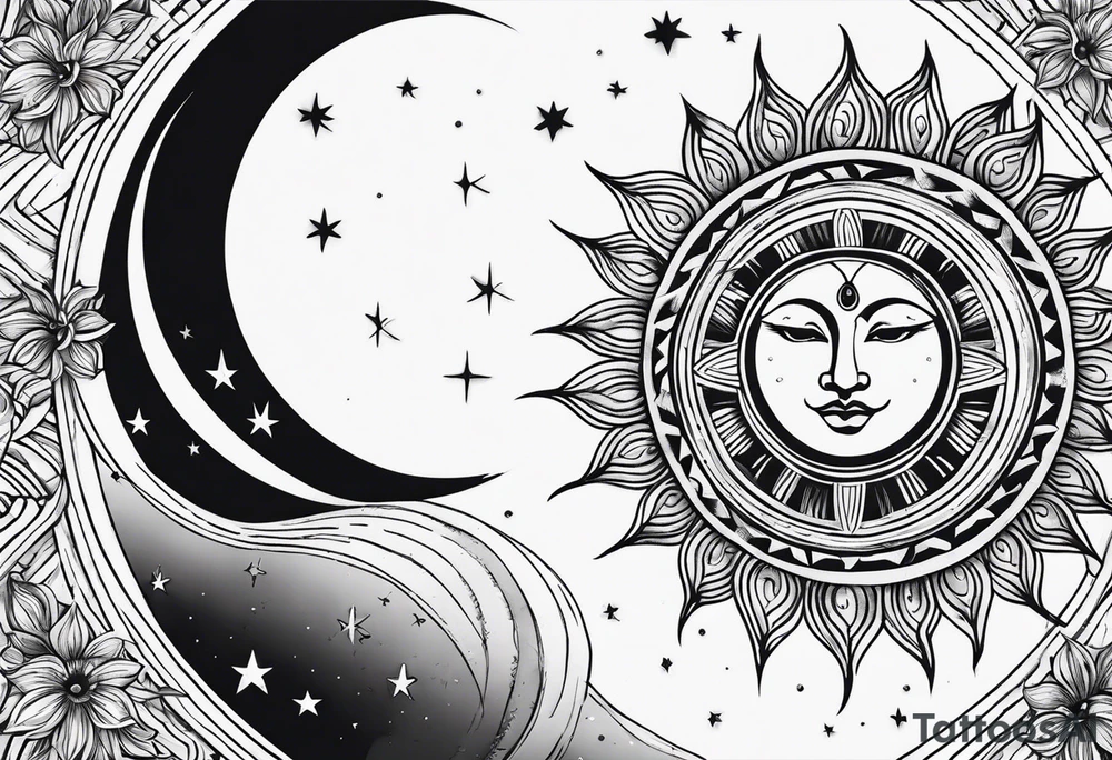 Moon and sun tattoo idea