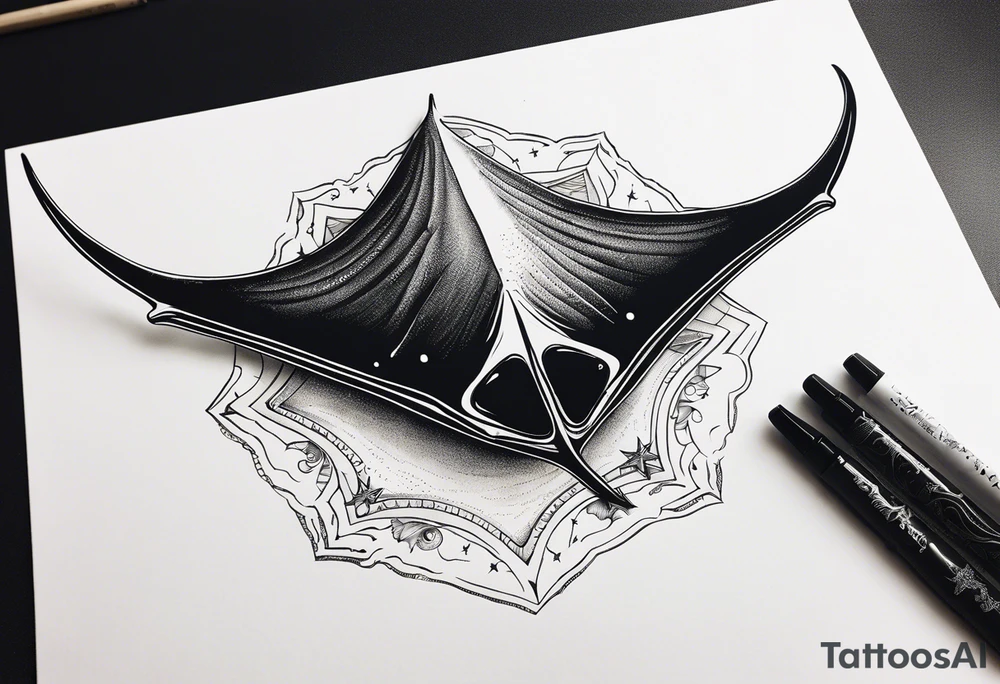 Simple manta ray with a nautical star inside and an octagon around tattoo idea Simple manta ray with a nautical star inside and an octagon around tattoo idea