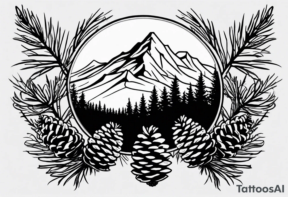 Pinecone, mountains tattoo idea