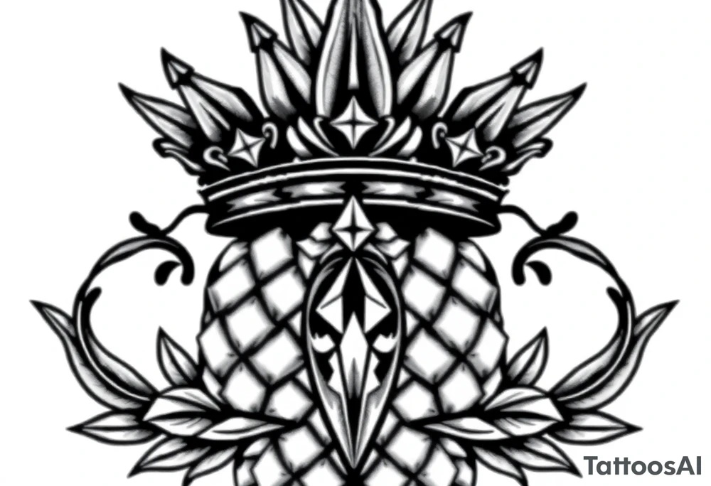 Majestic crown ,pineapple ,vagina, anus ,diamonds tattoo idea