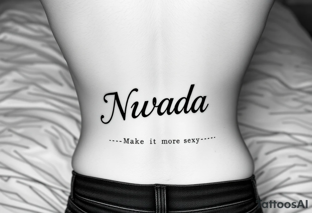 a woman's waist with the word "Nwada" written on her waist make her sit on the bed make it more sexy tattoo idea