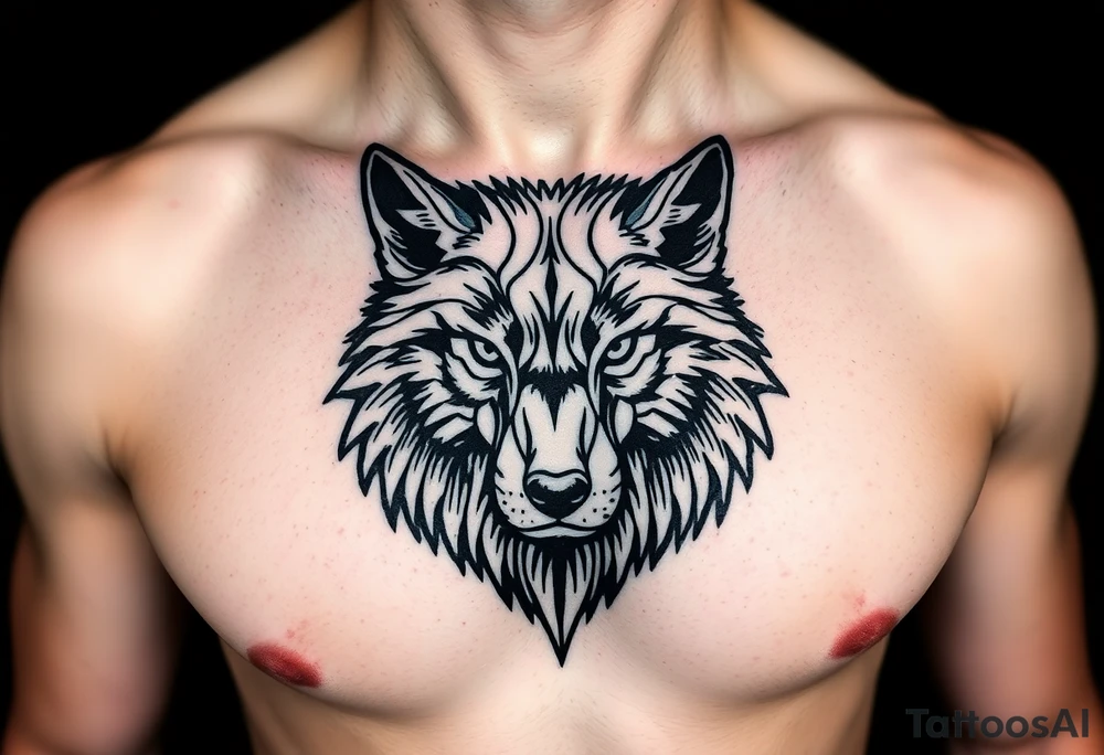 wolf on chest tattoo idea