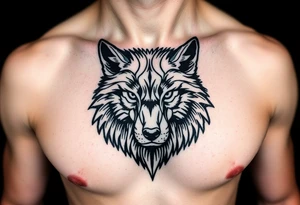 wolf on chest tattoo idea