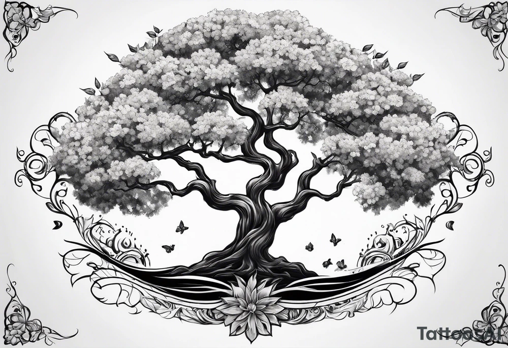 Tree with flowers tattoo idea