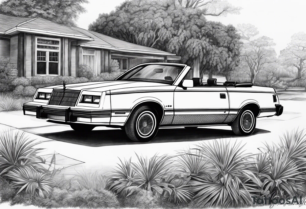 dark 1984 Chrysler lebaron convertible, no background tattoo idea