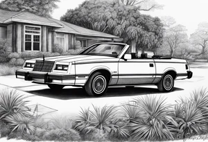 dark 1984 Chrysler lebaron convertible, no background tattoo idea