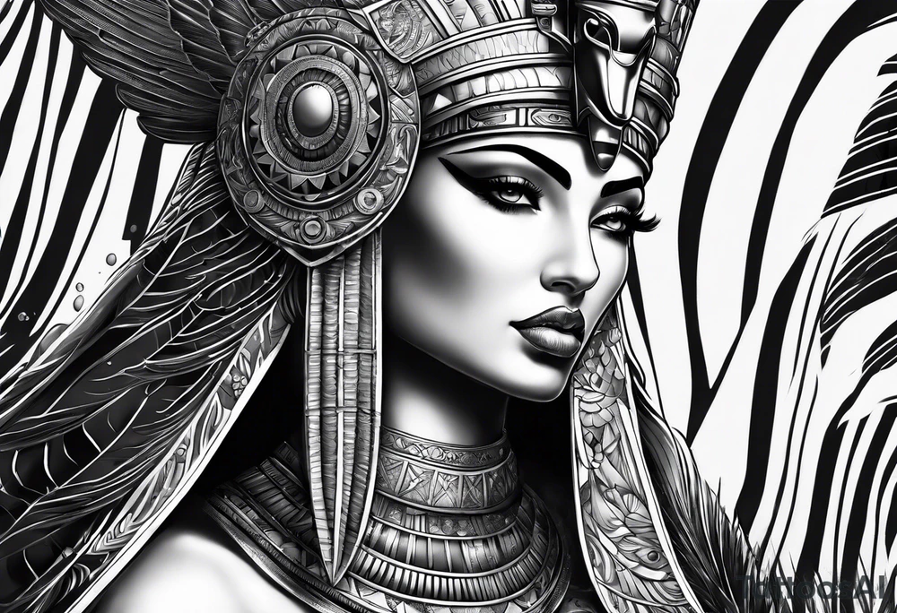 Sleeve with cleopatra, Horus tattoo idea