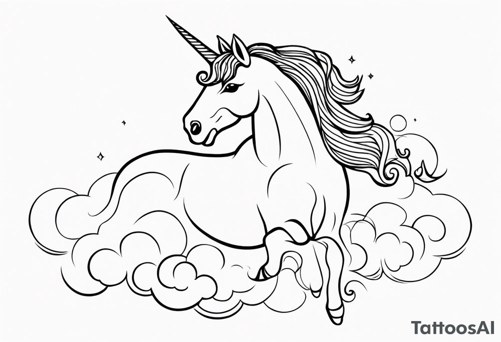 Whimsical unicorn in clouds tattoo idea