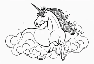 Whimsical unicorn in clouds tattoo idea