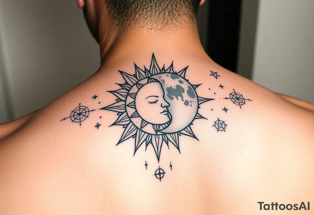 celestial sun and moon embrace with constellation patterns tattoo idea celestial sun and moon embrace with constellation patterns tattoo idea