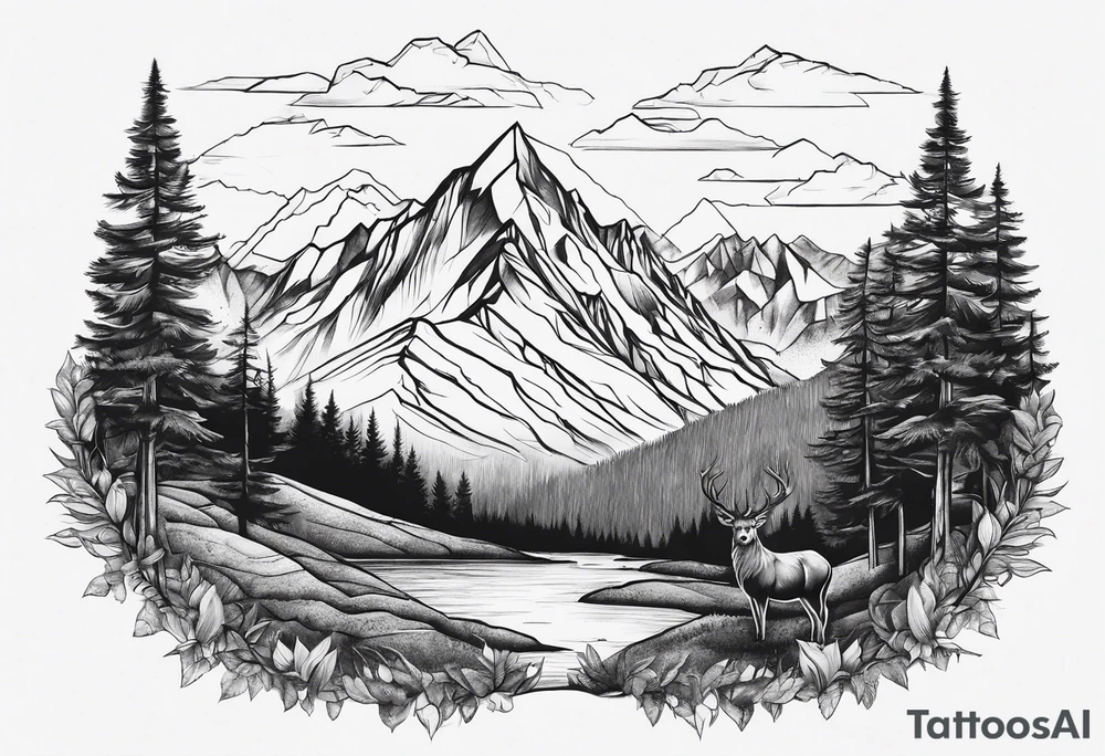 Mountains, animals, concept tattoo idea