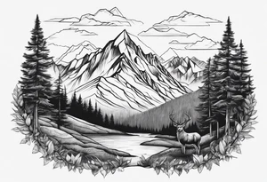 Mountains, animals, concept tattoo idea