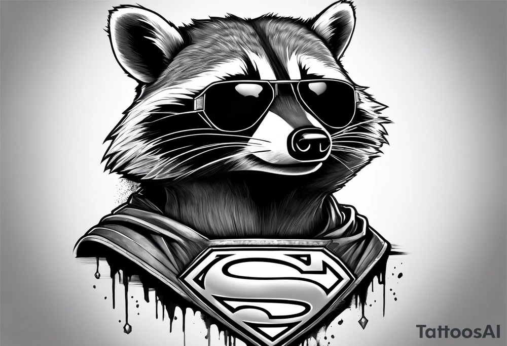 raccoon wearing a Superman t-shirt tattoo idea