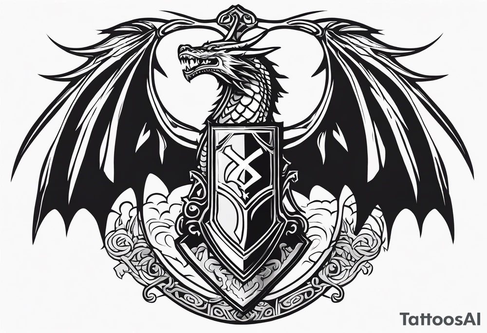 Valhalla sword shield dragon axe tattoo idea