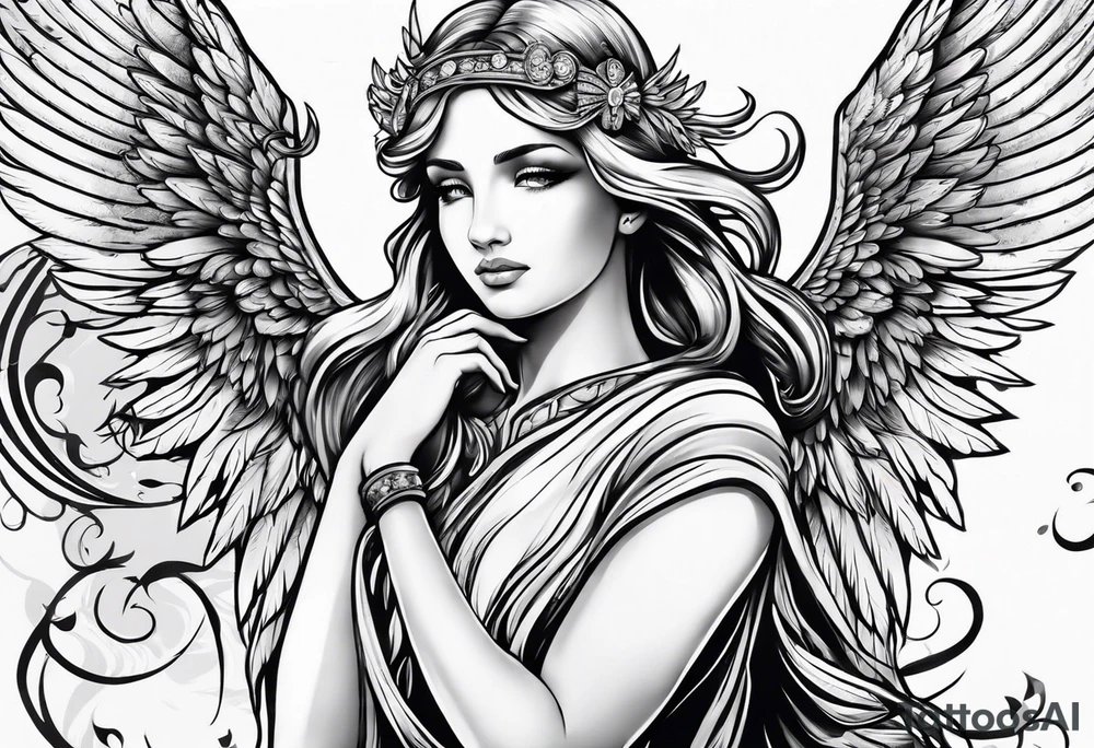Naked angel with big wings tattoo idea