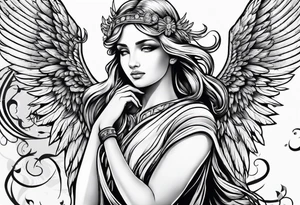 Naked angel with big wings tattoo idea