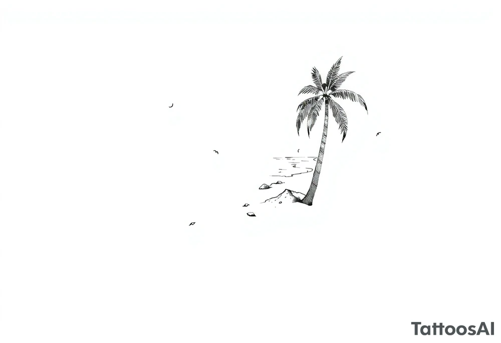 fine line, peaceful, serene, timeless, ocean, sand, palm tree, sun tattoo idea