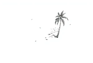 fine line, peaceful, serene, timeless, ocean, sand, palm tree, sun tattoo idea