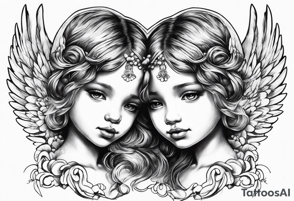 small angels with clouds in the background tattoo idea
