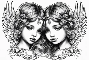 small angels with clouds in the background tattoo idea