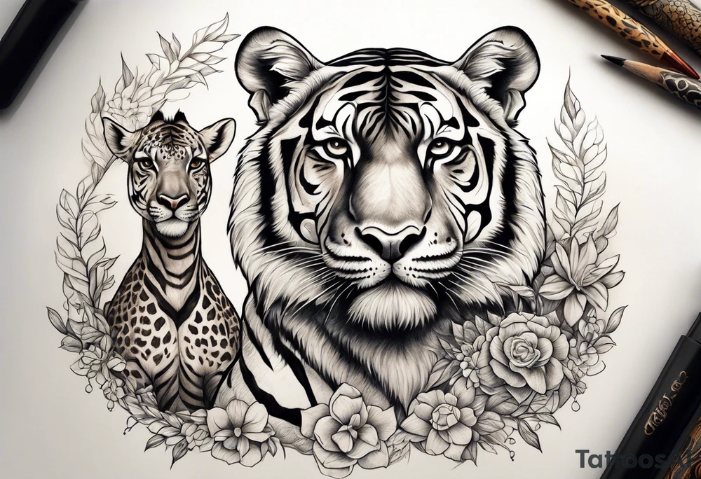 Tiger and giraffe stuffed animals tattoo idea