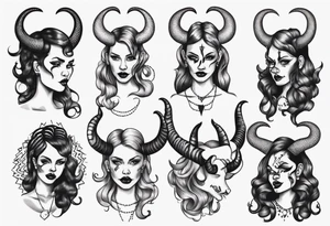 female dancing with devil horns tattoo idea