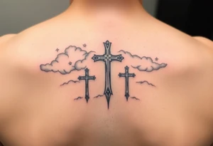 Clouds, 3 crosses fading tattoo idea
