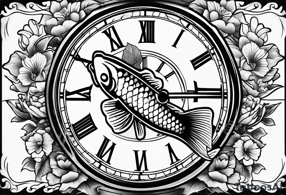 Koi fish and old clock tattoo idea