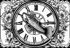 Koi fish and old clock tattoo idea
