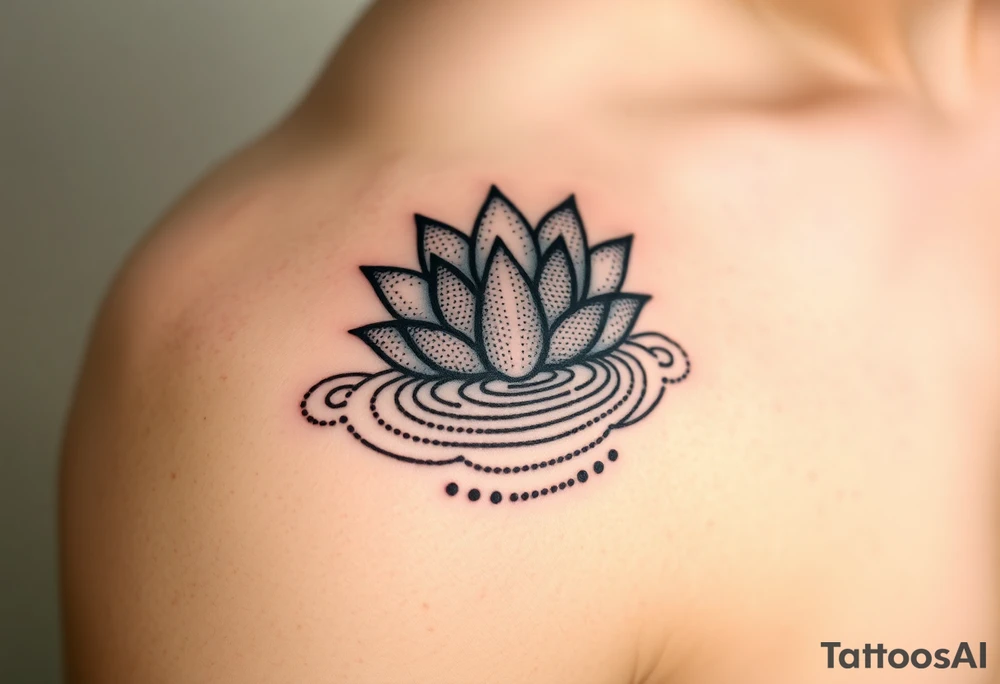 serene lotus flower emerging from sacred waters with ripples tattoo idea