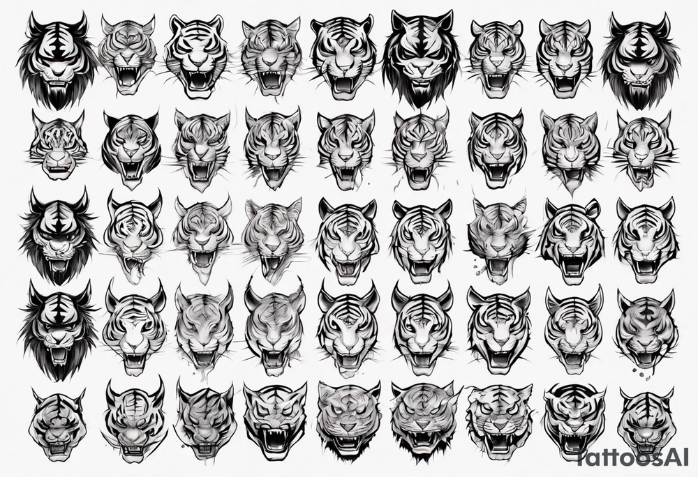 katana demon tiger head tattoo idea