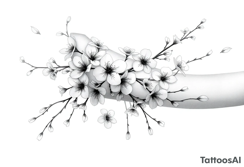 delicate cherry blossoms swirling in spring breeze with petals tattoo idea