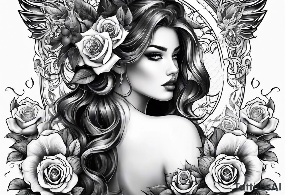 tattoo with devil and roses  for the back tattoo idea