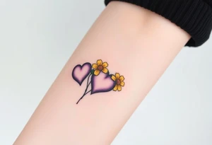 simple with Purple Hearts with yellow daisy. tattoo idea
