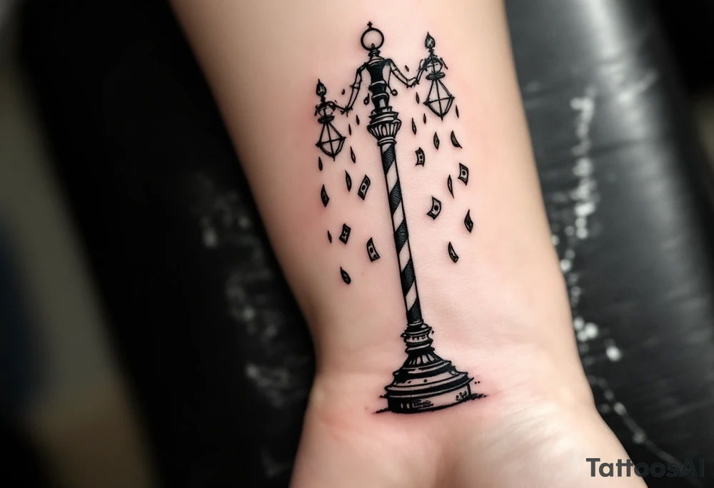 Barber pole with raining money tattoo idea