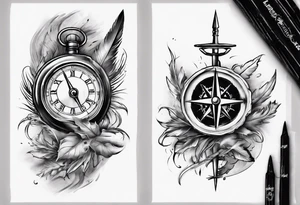 Landkarte mit einem Kompass drauf und einer Füllfeder mit Tinte, für den Unterarm tattoo idea