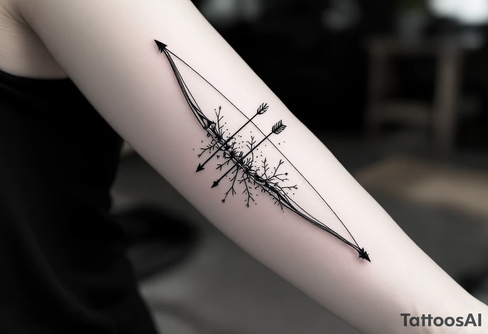 Small bow and arrow with kompass tattoo idea