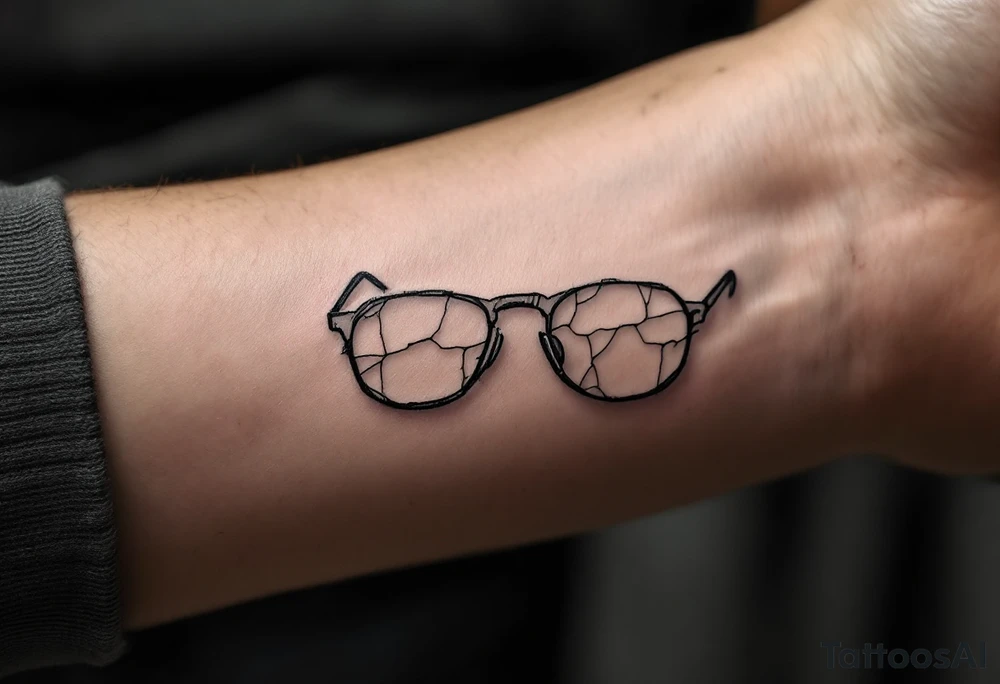 cracked glasses memory of poor eyesight reminder to take care of eyesight, men's tattoo on arm tattoo idea